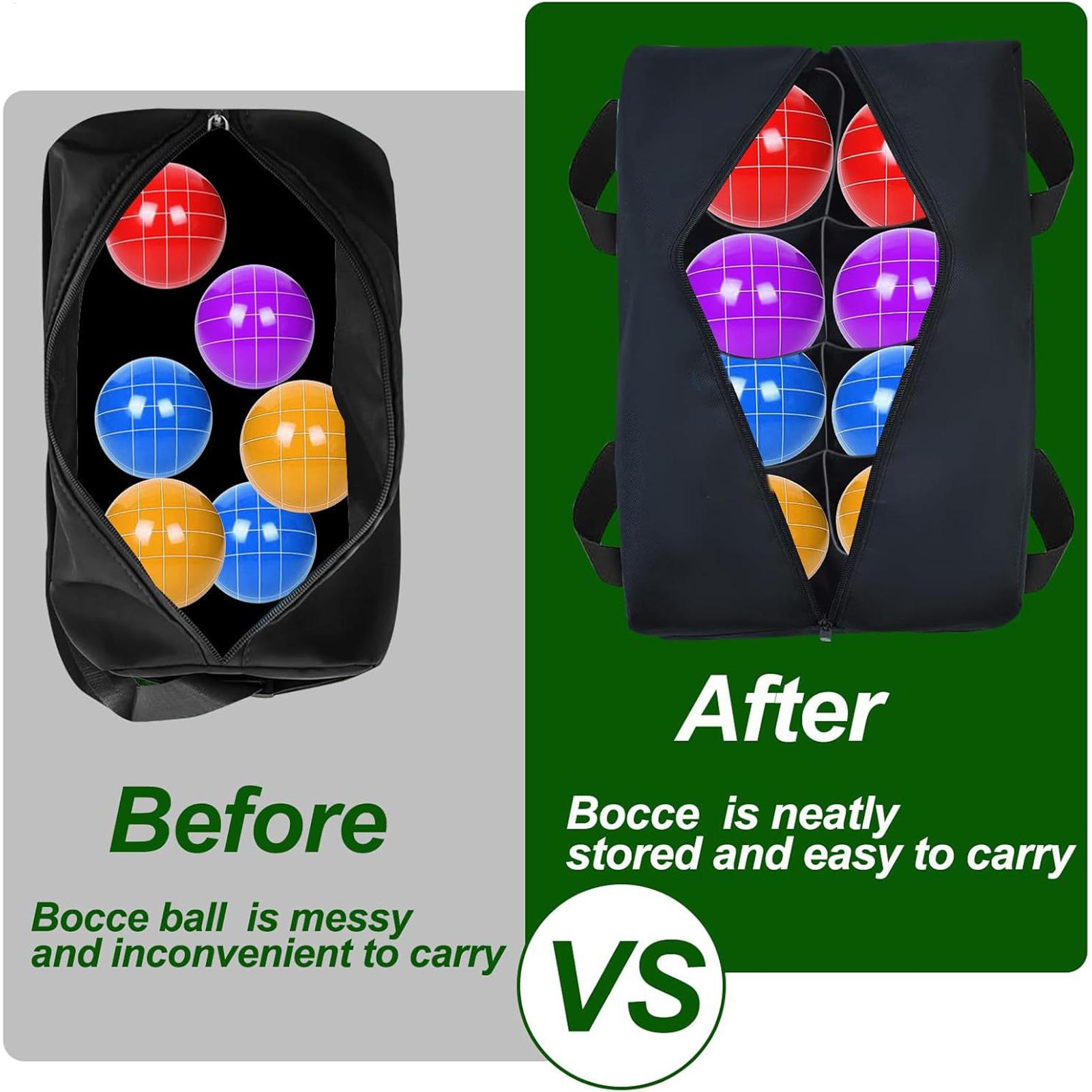 Bocce Ball Lawn - Ball Bags 8-Compartments Waterproof Tote Comfortable
